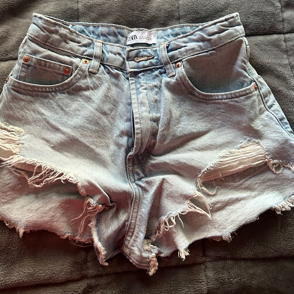 Zara light blue denim shorts